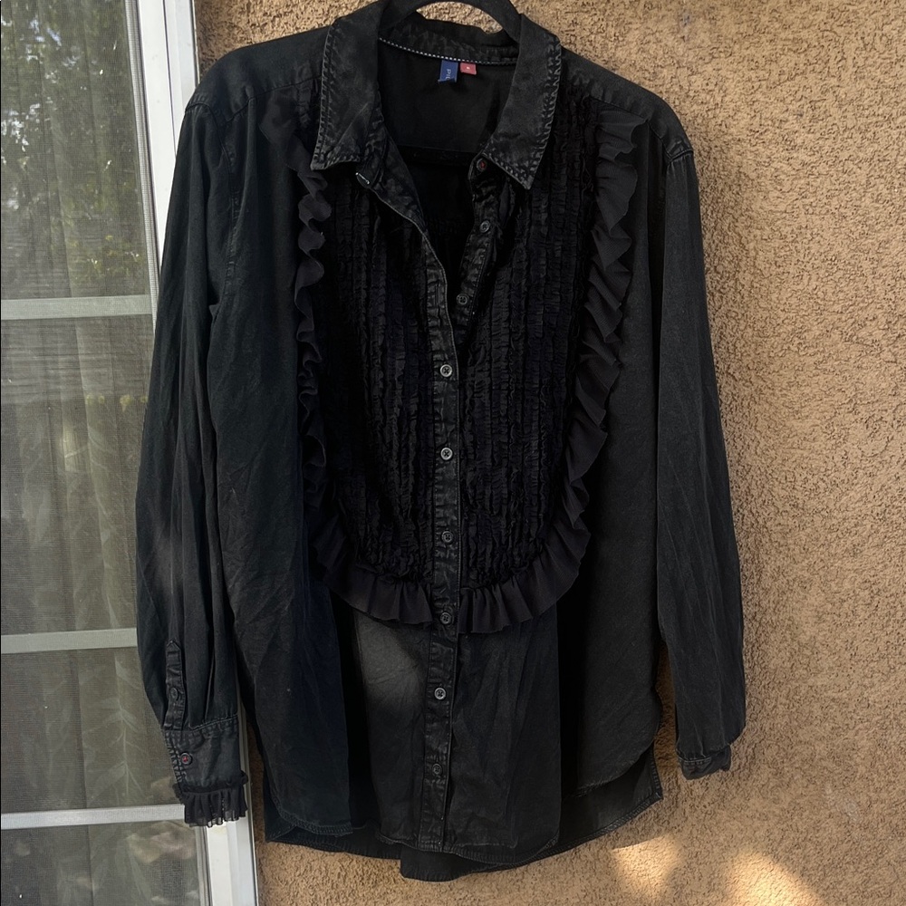 Pilcro by Anthropology Women Black Ruffled Shirt XL